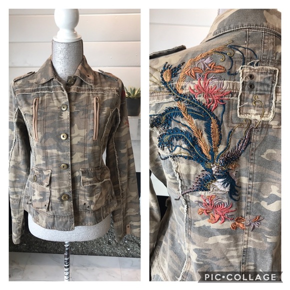 Passport Jackets & Blazers - Passport Camouflage Embroidered Jacket L EUC